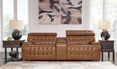 Elite Furniture Outlet - Ashley Furniture - Temmpton Sectional - 3-Piece Power Reclining Sectional Loveseat with Console / Chocolate - U92708S2