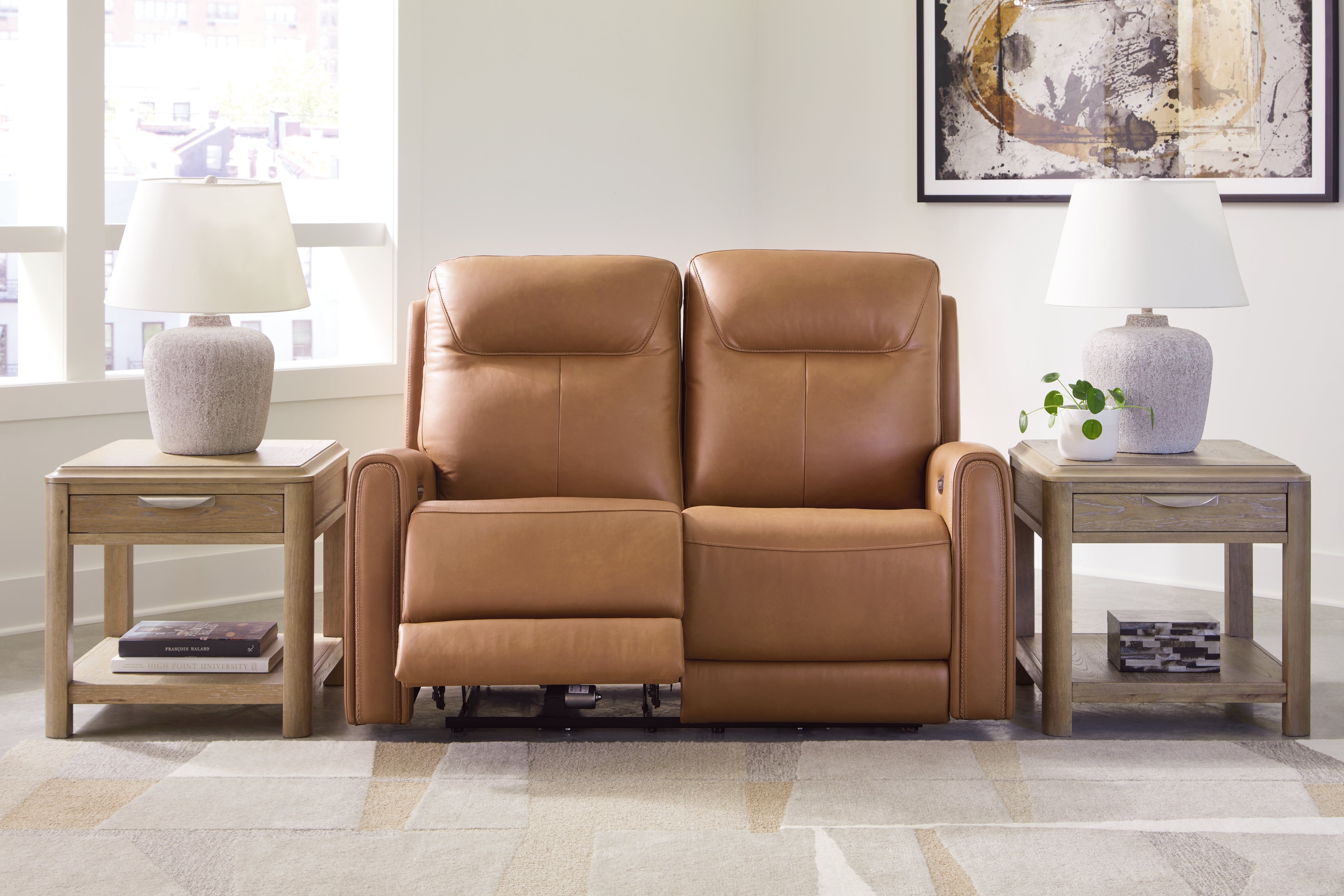 Elite Furniture Outlet - Ashley Furniture - Tryanny Living Room - PWR REC Loveseat/ADJ Headrest / Butterscotch - U9370414