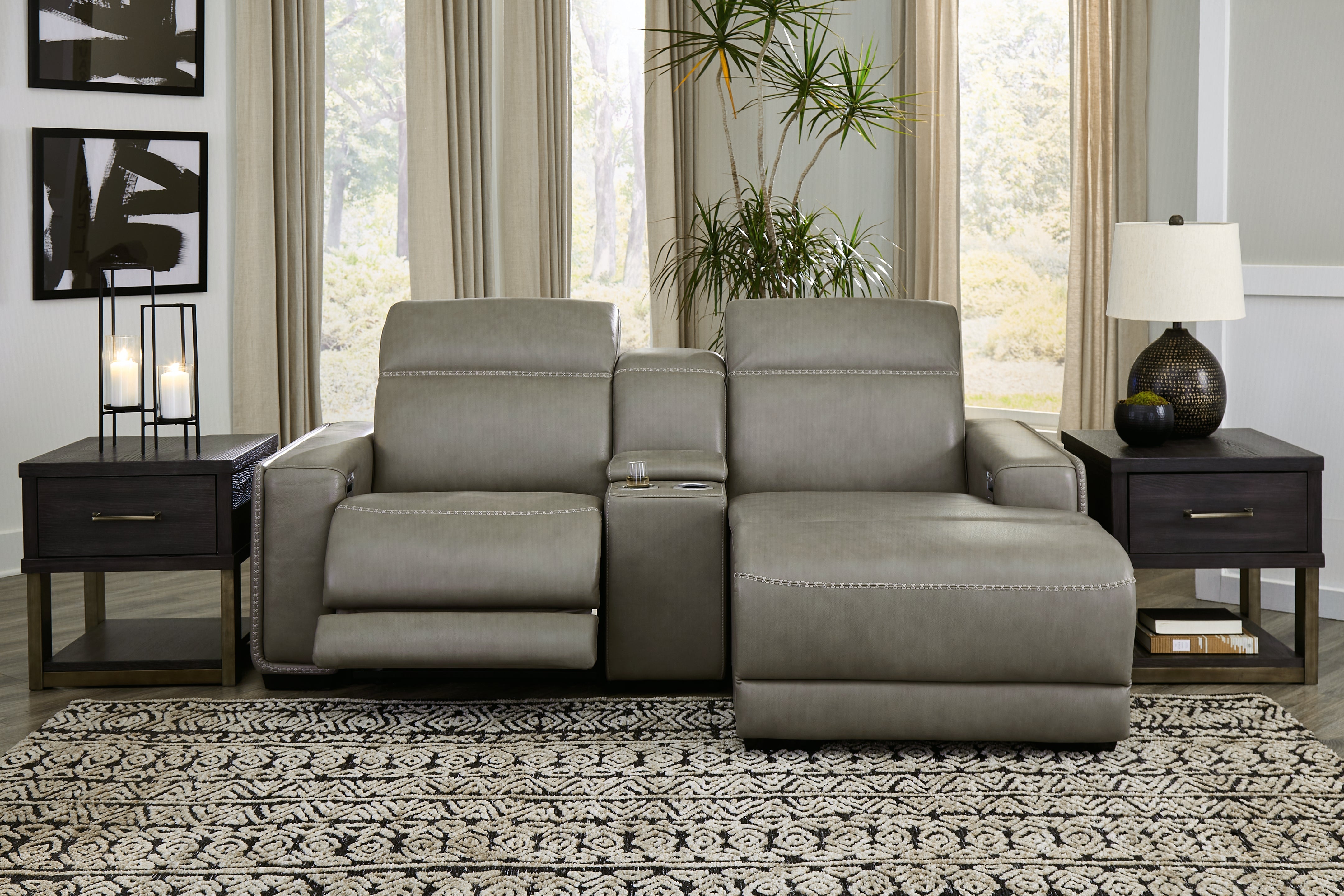 Elite Furniture Outlet - Ashley Furniture - Correze Sectional - 3-Piece Power Reclining Sectional with Chaise / Gray - U94202S11