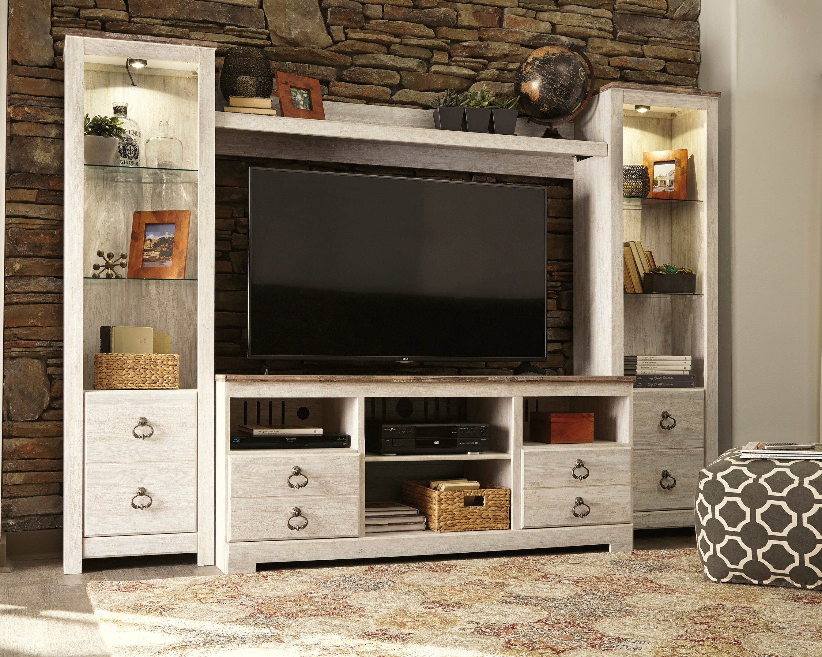 Elite Furniture Outlet - Ashley Furniture - Willowton Entertainment Center - Pier / Whitewash - W267-24