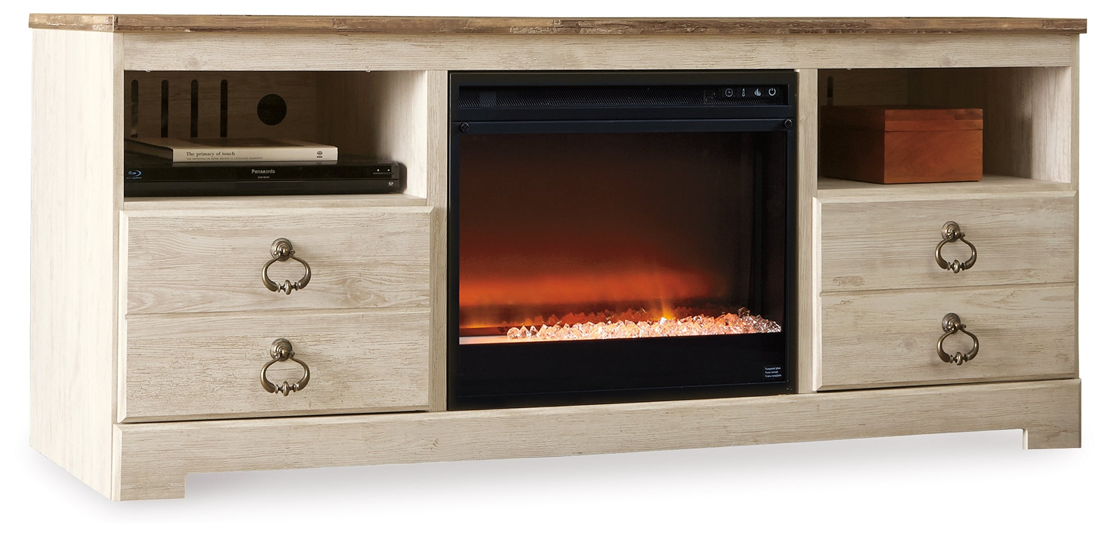 Elite Furniture Outlet - Ashley Furniture - Willowton 64" TV Stand with Electric Fireplace - 64" TV Stand with Electric Fireplace / Whitewash - W267W10