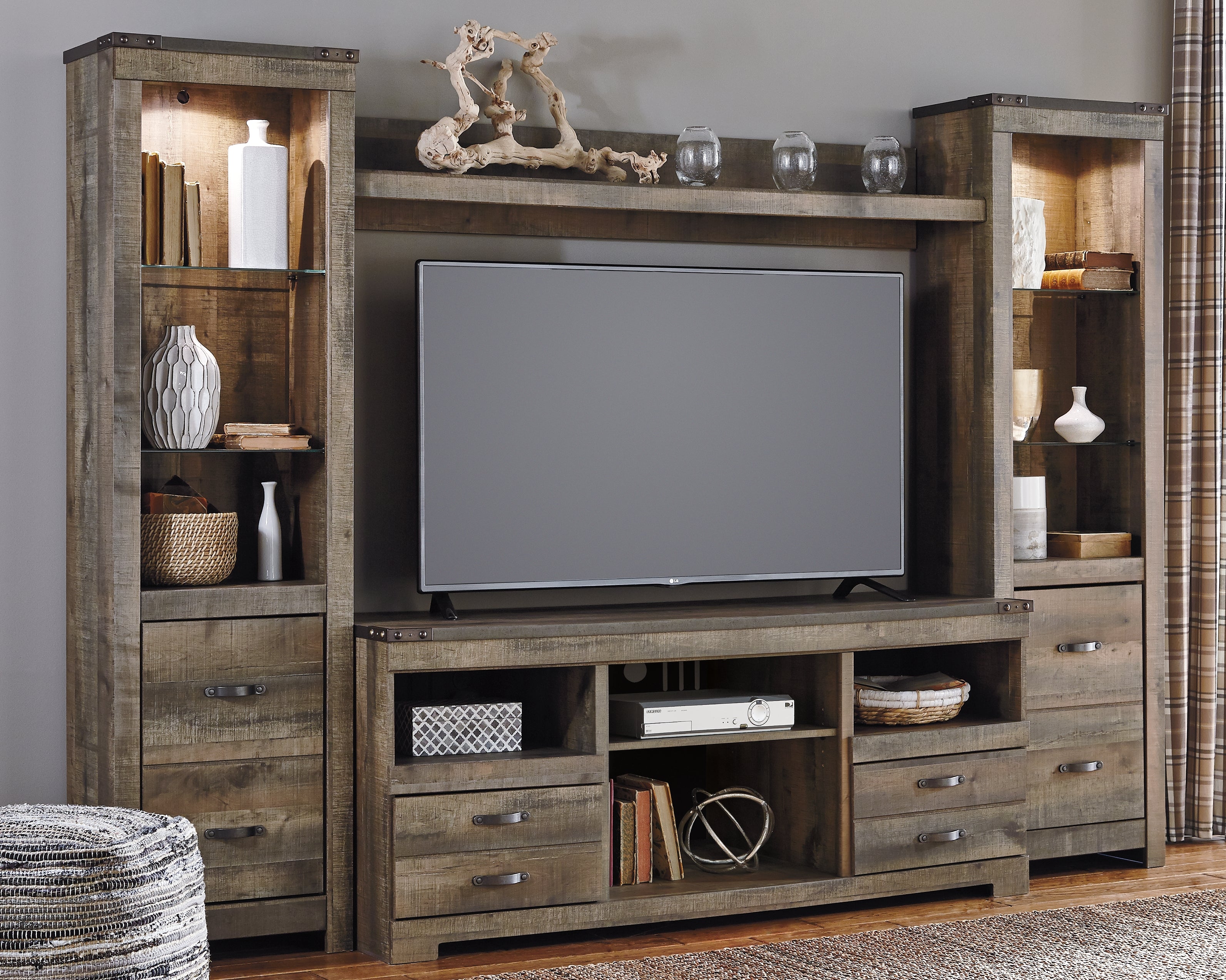 Elite Furniture Outlet - Ashley Furniture - Trinell Entertainment Center - 4-Piece Entertainment Center / Brown - W446W2