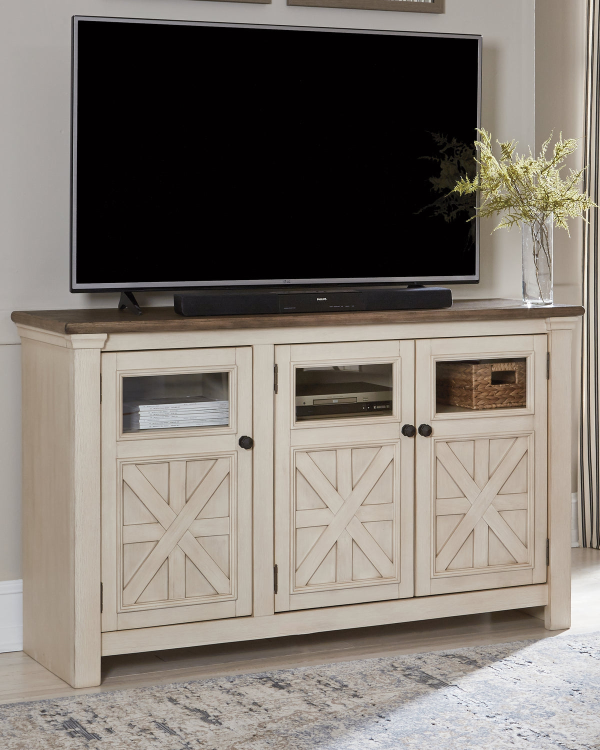 Elite Furniture Outlet - Ashley Furniture - Bolanburg 60" TV Stand - 60" / White/Weathered Gray - W647-38