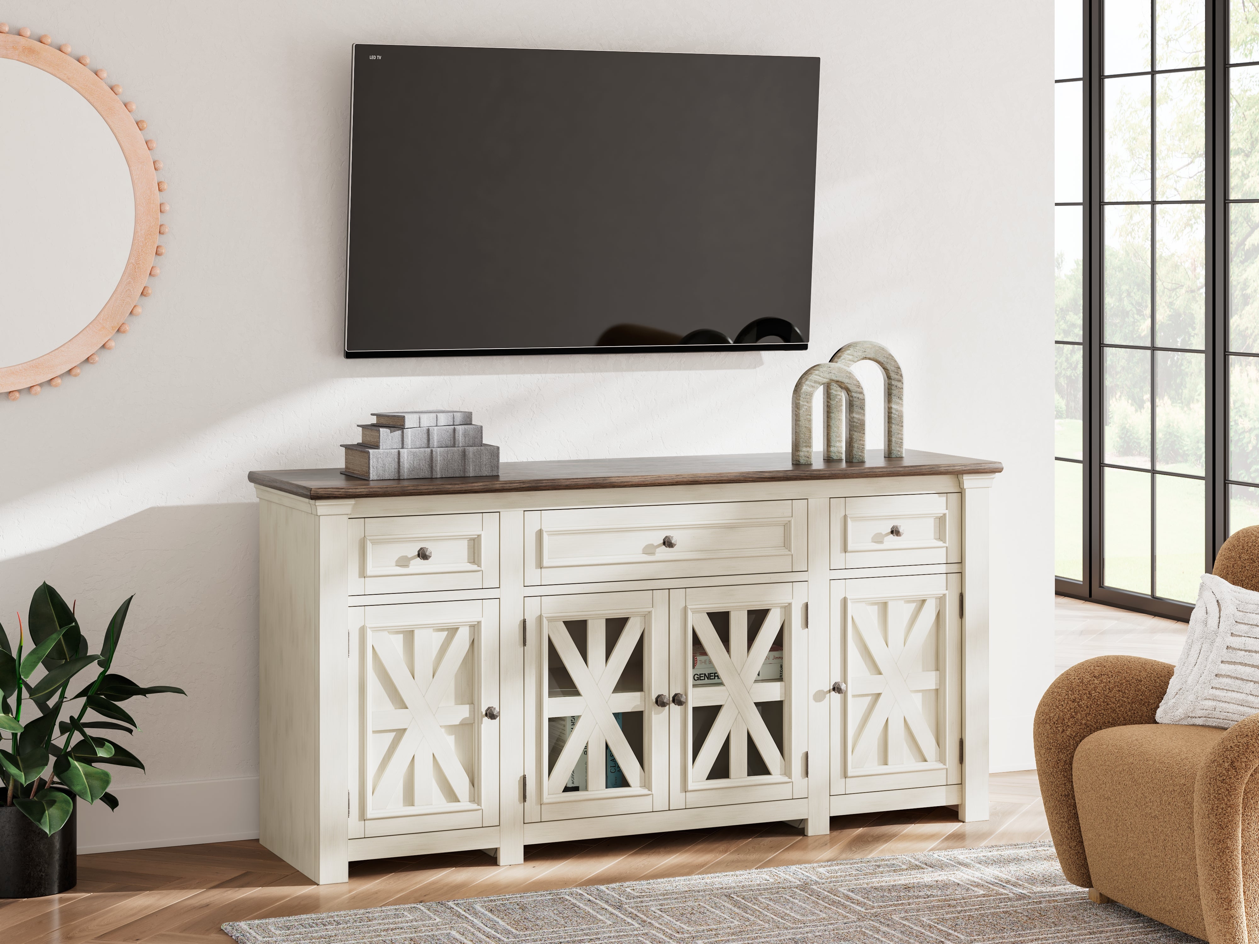 Elite Furniture Outlet - Ashley Furniture - Bolanburg 73" TV Stand - 73" / White/Weathered Gray - W647-68