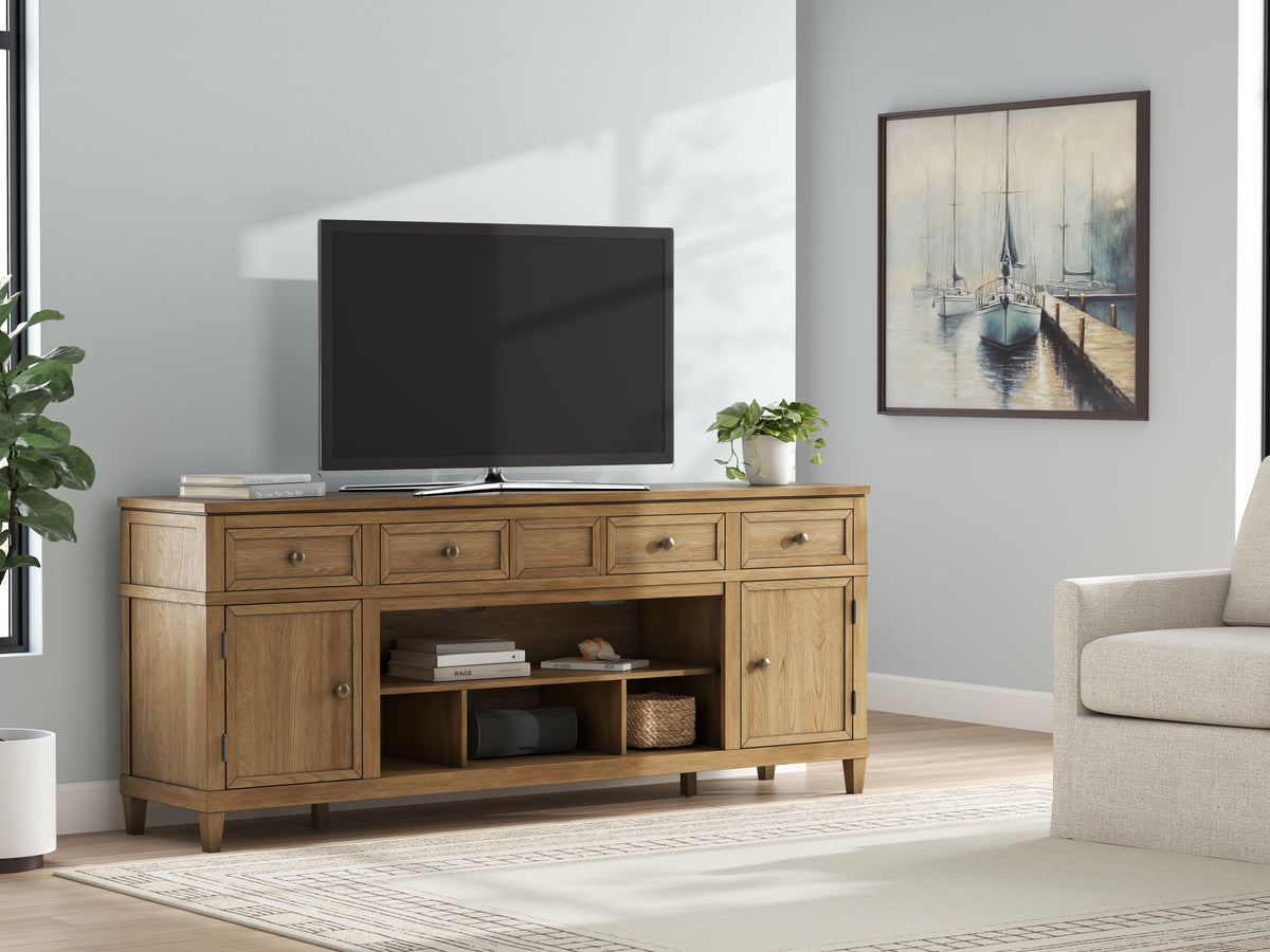 Elite Furniture Outlet - Ashley Furniture - Sharlance 81" TV Stand - 81" / Light Brown - W655-68