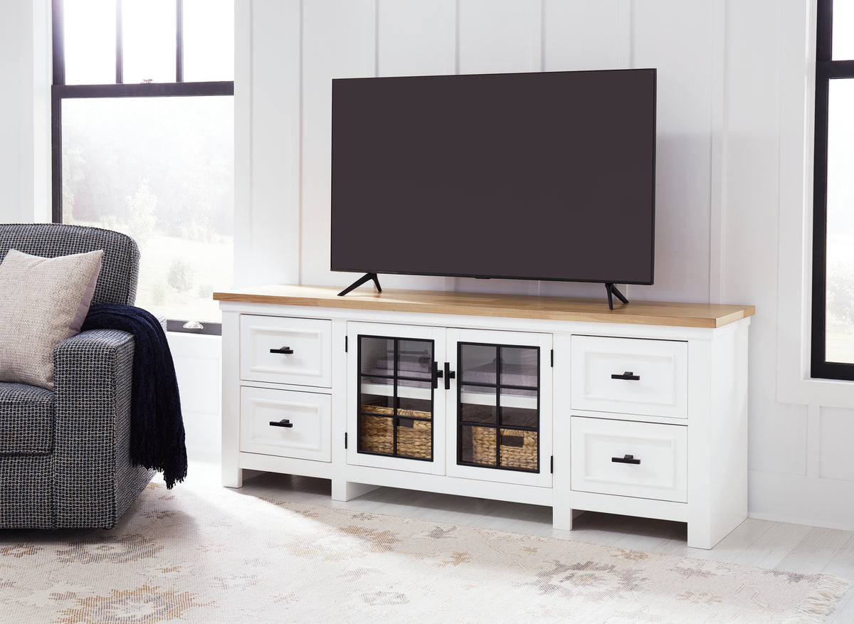 Elite Furniture Outlet - Ashley Furniture - Ashbryn 74" TV Stand - 74" / White/Natural - W844-68